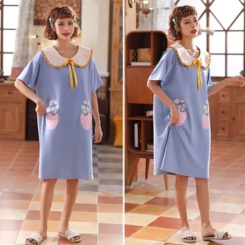 2021 Noi de Vara Rochie de Noapte Femei Plus Dimensiune cămașă de noapte Lenjerie de Desene animate Drăguț Scurt mâneci cămașă de noapte din Bumbac Homewear Sleepwear