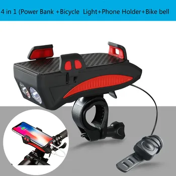 4 in 1 cu Bicicleta Lumină Față Suport de Telefon de Încărcare USB Biciclete Suport de Telefon Bike Horn Suport de Telefon cu Banca de Putere cu Bicicleta Lanterna