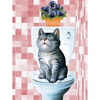5D diy Daimond Pictura 3D diamond tabloul complet rotund strasuri diamant pictura broderie Animal Toaletă Pisica
