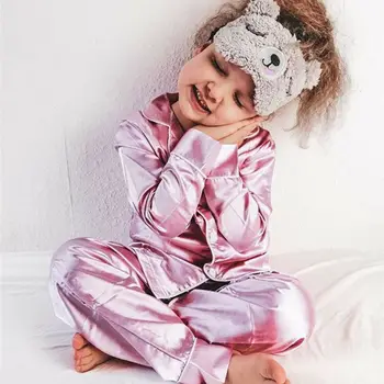 Copiilor Copil copil Copil Fată Băiat de Mătase Satin Set de Pijama cu Maneca Lunga Topuri Pantaloni de Pijamale Pijamale Pijamale 2 buc Tinuta