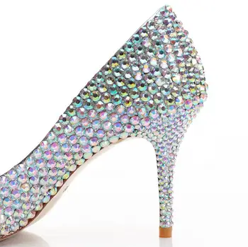 Doamnelor pantofi cu toc de cristal Stras deget a subliniat doamna pantofi cu toc femei pompa de pantofi de nunta încăltăminte într-talon pour femme