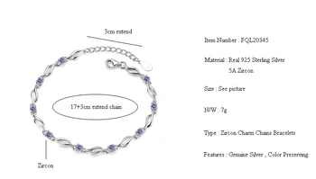 Fanqieliu Răsucite lanț Link-ul de Violet Cristal de Lux Argint 925 Bratari Pentru Femei Zircon Bine Brățară Femeie FQL20345