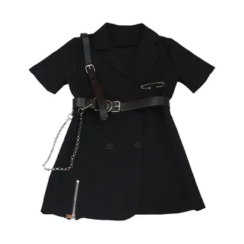 Fete moderne Rochii de Vara Cardigan Negru Cataramă rochii Lanț de Metal Cu Curea Rochie 5 7 11 12 13 Ani, Fete Haine Copii