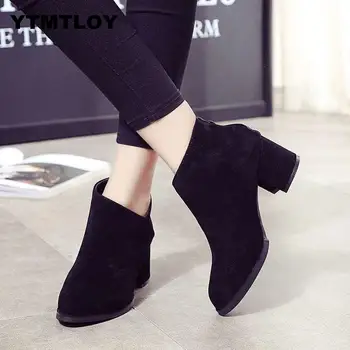 FIERBINTE Cizme de Iarna pentru Femei Negru Glezna Cizme pentru Femei cu Toc Gros Alunecare pe Pantofi Doamnelor Cizme Bota Feminina Pantofi cu Toc