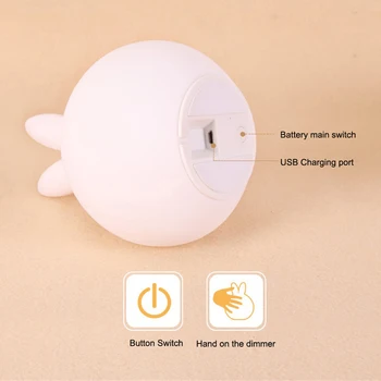 Iepure drăguț Silicon LED Lumina de Noapte USB Reîncărcabilă Dormitor Copil Lampă de Noapte Senzor de Lumină pentru Copii Cadouri pentru Copii
