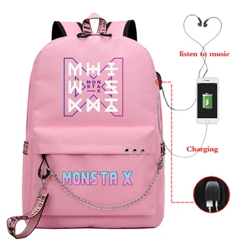 Mochila Bookbag MONSTA X Kpop Rucsac ghiozdane pentru Fete Adolescente Femei Rucsac de Încărcare Usb Laptop Rucsac Rucsac de Călătorie