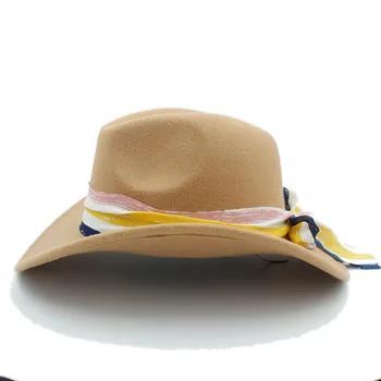 Moda Womem Bărbați De Lână Western Cowboy Pălărie Pentru Doamne Elegante Vest Cuvânt Margine Largă Fermiera Jazz Capac