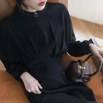 Nomikuma Femei Elegante Sta Gât Rochie Batwing Maneca Lunga Talie Subțire O-linie Vestidos Femme coreean 2020 Rochii Noi 6B343