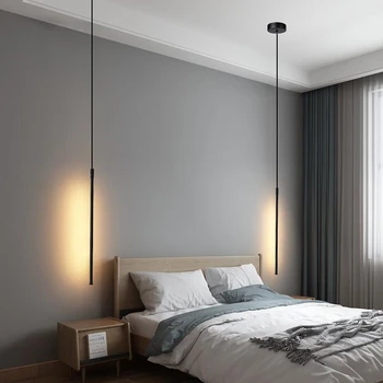 Nordic Modern Stil Simplu Pandantiv cu LED-uri Lumini Pentru Dormitor Citit Bucătărie Negru Agățat Lampă Restaurant Decor Suspensie Luciu