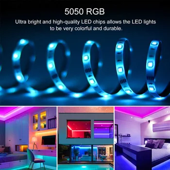 - Omoara RGB LED Strip Lumina 5050 Flexibil LED Strip DC 5V 2M 5M 10M 20M de Control de la Distanță Pentru Camera de zi Dormitor Bucatarie Decor
