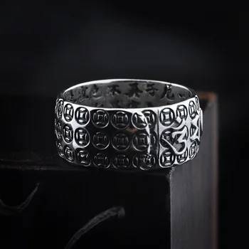 Pur Argint 925 Norocos Trupelor Ring pentru Bărbați Deschiderea Epocă Șase cuvinte Mantra Thai Argint cu Granat Ring Bijuterii
