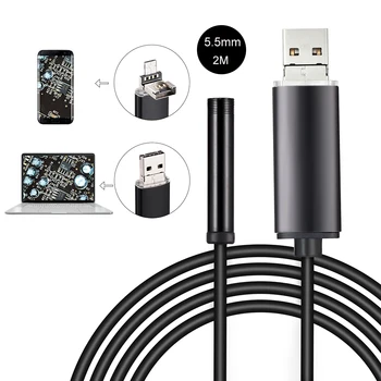 5.5 mm Lentile Mini Cam Endoscop Android Camera USB Endoscop Flexibil, Semi-rigide 1m 2m IP67 Șarpe Inspecție Țeavă Camera pentru PC