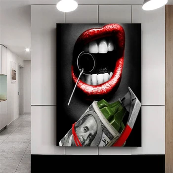 Arta de perete Panza Picturi Graffiti U. S. Dollar Money Nori Fata sexy buze Abstract Poze Poster Acasă Decorare Camera de zi