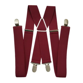 BD054-Plus Dimensiune Vin Roșu Bărbați Bretele 3,5 cm Lățime Reglabile Elastice X Suspensor Clipuri pe Bretele Pantaloni Femei Adulte