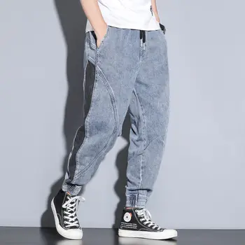 Capri Jeans pentru Bărbați Pantaloni de Marfă în Vrac și Plus-dimensiuni Japoneză Hip-hop de Moda de Culoare Contrastantă Cusături Fascicul de Pantaloni Harem Masculin