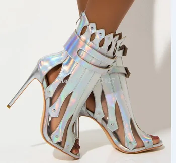 Design unic cut-out mozaic incaltaminte femei sandale cu toc subțire de mare multi-culoare opțional sandale cizme de moda Saint Seiya pantofi
