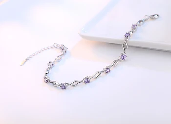 Fanqieliu Răsucite lanț Link-ul de Violet Cristal de Lux Argint 925 Bratari Pentru Femei Zircon Bine Brățară Femeie FQL20345