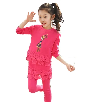 Fetita haine băiat Copil Copii de Toamna fete pur costum de bumbac pentru copii dantelă desene animate, sport, cu doua seturi de îmbrăcăminte pentru copii