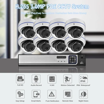 Gadinan 8CH 3MP POE Kit H. 265+ Sistem de Securitate CCTV NVR Exterior Impermeabil Audio Camera IP de Supraveghere Video Alarmă Record Kit