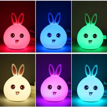 Iepure drăguț Silicon LED Lumina de Noapte USB Reîncărcabilă Dormitor Copil Lampă de Noapte Senzor de Lumină pentru Copii Cadouri pentru Copii