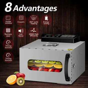 KWASYO 6 Tăvi de Alimentare Deshidrator de Fructe Mașină de Uscare uscatoare Pentru Legume, Fructe Uscate, Carne de Uscare Mașină Inoxidabil Ste