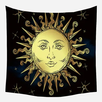 Negru Auriu Sun Moon Mandala Tapiserie De Pe Perete Cerești Tapiserie De Perete Hippie Covoare De Perete Dormitor Decor Psihedelice Tapiserie