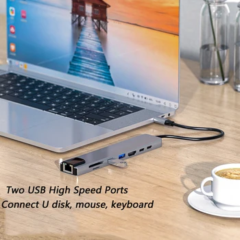 USB Docking Station Tip C HUB Usb-C la 4K HDMI, RJ45, USB 3.0 Adaptor PD Încărcare SD/TF Card Reader pentru MacBook Samsung Dock