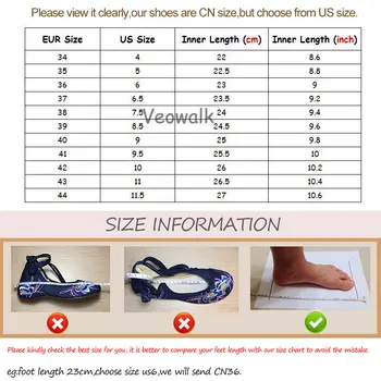 Veowalk Manual de Vară Femeile Confort Panza Papuci de casă Broderii Florale Chineză Beijing Vechi Slide Pantofi pentru Femei în Afara