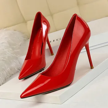 2020 Nouă Primăvară Femei Pompe de 9.5 cm Toc Înalt, Subțire Subliniat Toe Superficial Sexy Birou Doamnelor Pantofi de dama Red Femeie Tocuri inalte Pompe