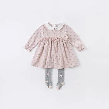 DBS14482 dave bella toamna fată copil drăguț arc puncte rochie de imprimare copii de moda rochie de petrecere copii sugari lolita haine
