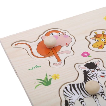 Fierbinte Puzzle Copil Nou-Născut Baby Zoo Animale Mână Puzzle Puzzle Din Lemn Pentru Copii Copil De Învățare Pentru Copii Puzzle Educativ Jucarie