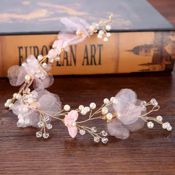 FORSEVEN Culoare Roz Dulce Coroană de Flori de Cristal Pearl Bentita Headpieces Mireasa Nunta Accesorii de Par pentru Femei Mireasa Noiva