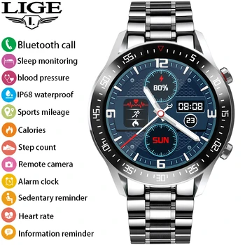 LIGE Nou Ceas Inteligent Bărbați Rundă Completă Ecran Tactil IP68 Impermeabil Rata de Inima Sange Tracker de Fitness Smartwatch pentru Barbati Femei Cadou