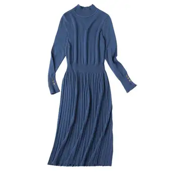 Toamna birou guler tricotate rochie pentru femei 2020 cutat Pulovere rochii vintage mâneci lungi femei a-line rochii de iarna