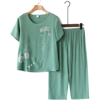 Vara Femei Pijama Adulto Feminino XL-4XL de Mari Dimensiuni Lenjerie de pat de Bumbac Imprimare Pyjama Set pentru Femei Homewear 2 BUC Vrac îmbrăcăminte de noapte