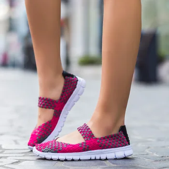 Vara Femei Respirabil Mers pe jos de Funcționare Sport Femei Țesute Pantofi Anti-Alunecare Manual Țese Lumina Apartamente Mama Cadou de Pantofi Marime Mare